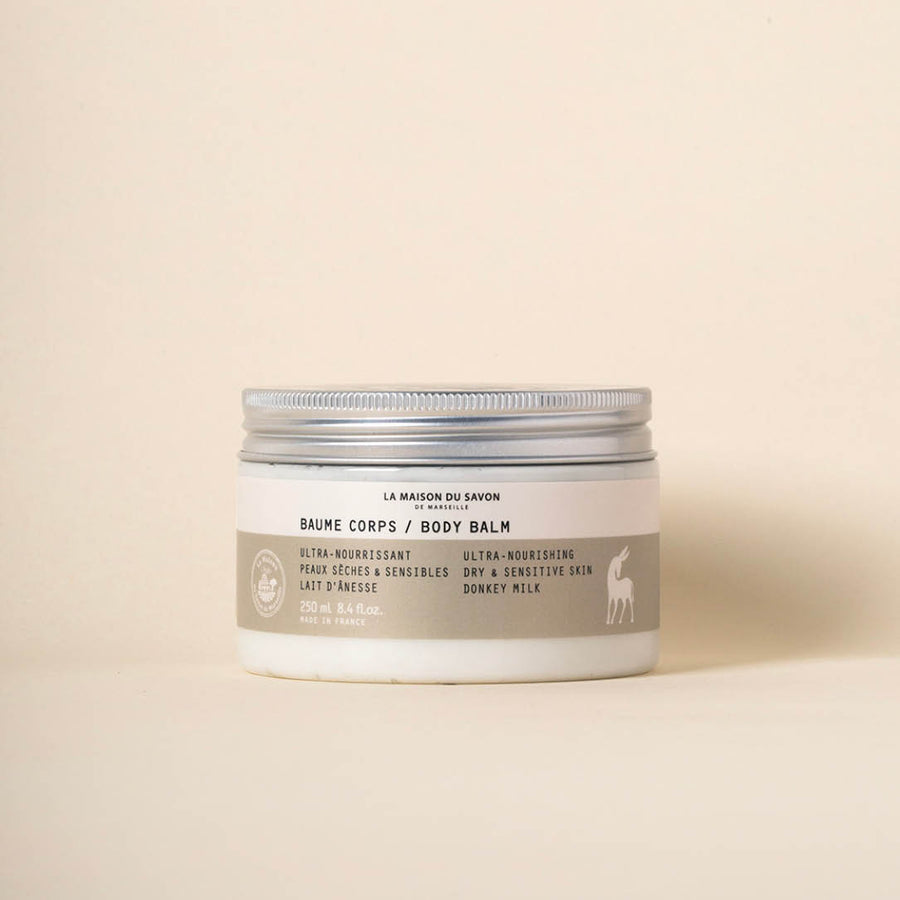 Packshot de face Baume Corps Ultra-Nourrissant au Lait d’Ânesse – 250 ml | La Maison du Savon de Marseille