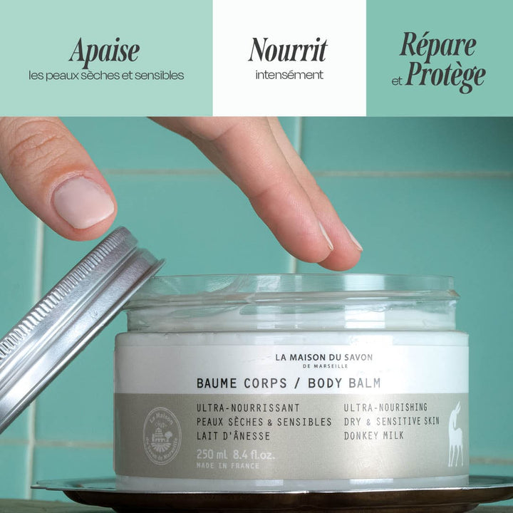 Bénéfices Baume Corps Ultra-Nourrissant au Lait d’Ânesse – 250 ml | La Maison du Savon de Marseille