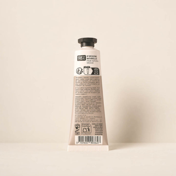 Foto de producto (vista trasera) de la crema de manos ultranutritiva con leche de burra – 30 ml | La Maison du Savon de Marseille