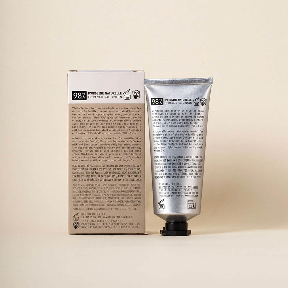 Produktfoto von hinten: Multifunktionale feuchtigkeitsspendende Gesichtscreme mit Eselsmilch – 75 ml | La Maison du Savon de Marseille