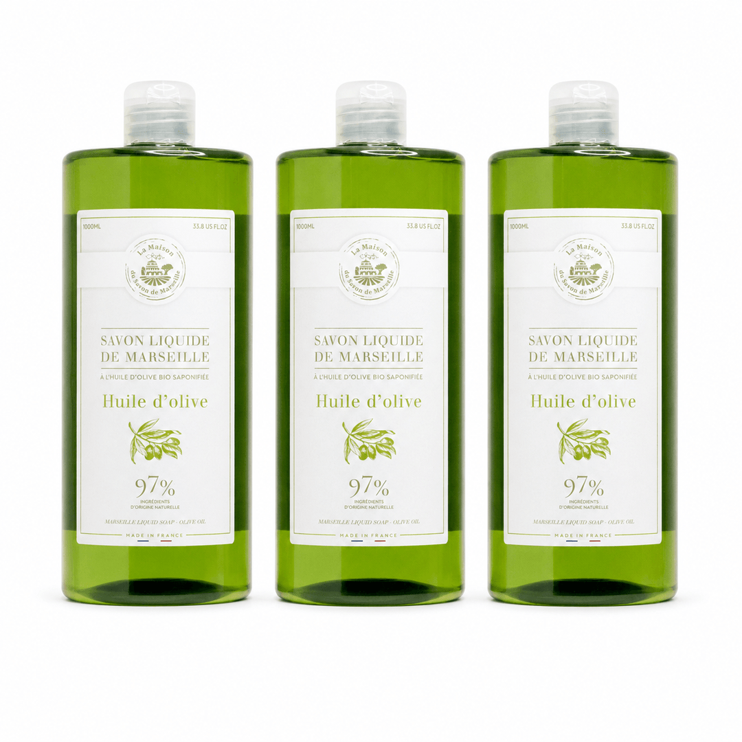Trio de Savons Liquides de Marseille à l’Huile d’Olive 1L