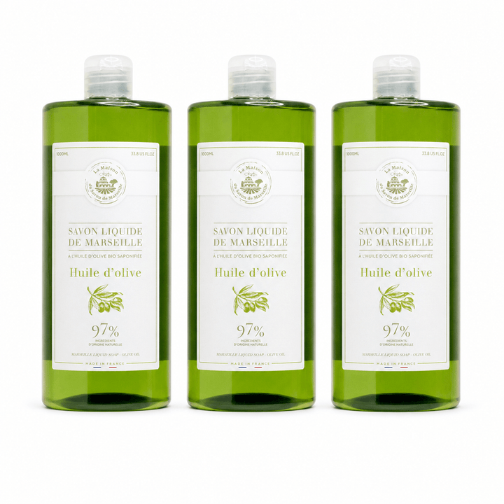 Trio de Savons Liquides de Marseille à l’Huile d’Olive 1L