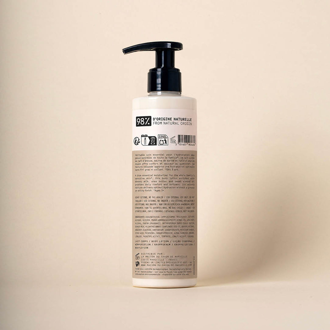 Foto de producto (vista trasera) de la leche corporal hidratante con leche de burra – 250 ml | La Maison du Savon de Marseille