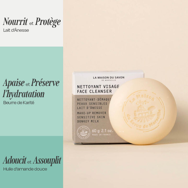 Benefits of the Gentle Donkey Milk Cleanser and Makeup Remover – 60 g | La Maison du Savon de Marseille
