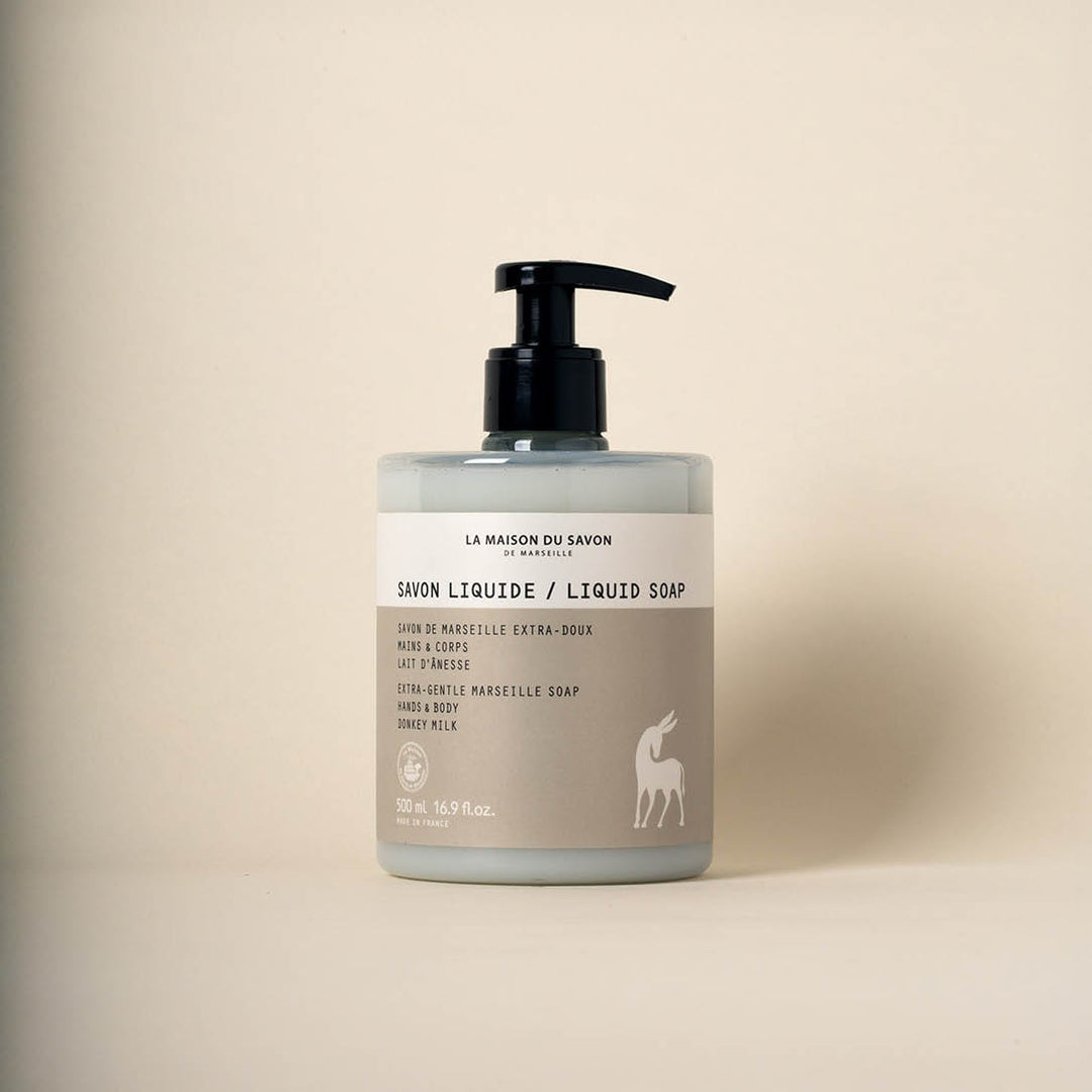 Front View Product Shot: Extra-Gentle Marseille Liquid Soap with Donkey Milk – 500 ml | La Maison du Savon de Marseille