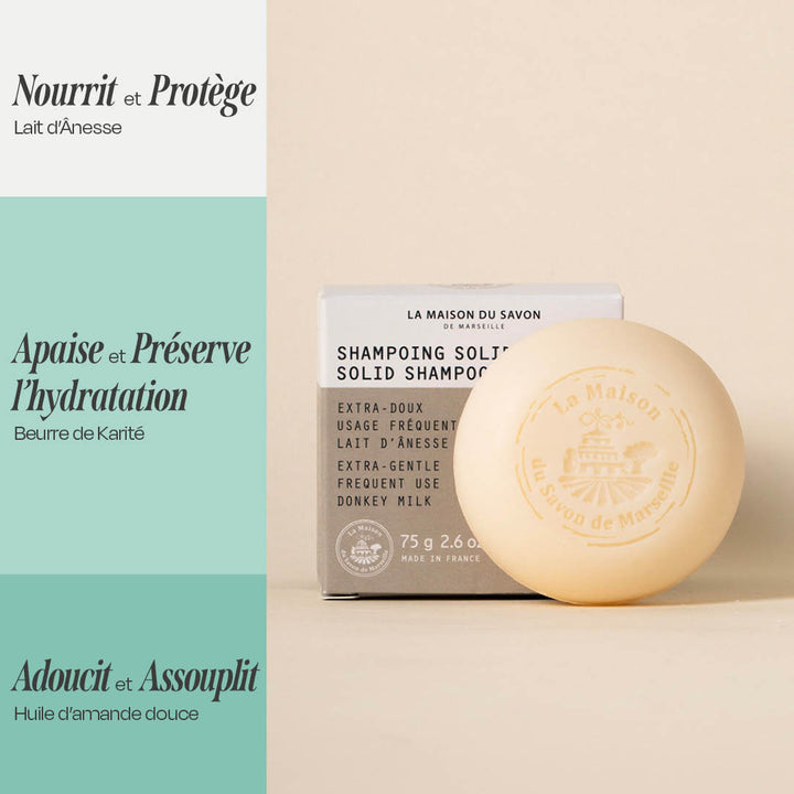 Benefits of the Extra-Gentle Solid Shampoo with Donkey Milk – 75 g | La Maison du Savon de Marseille