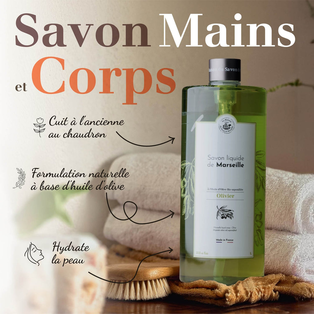 Flüssige Savon de Marseille mit Olivenbaumduft Format 1L