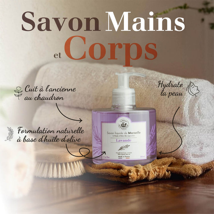 Savon de Marseille Flüssigseife Lavendel 330ml für Hände und Körper