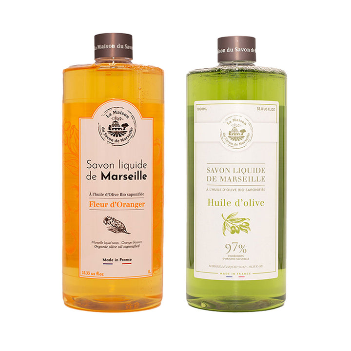 Pack of 2 1L liquid Marseille soap refills: Olive Oil and Orange Blossom
