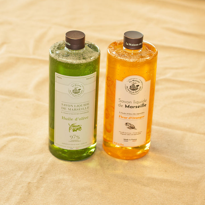 Pack of 2 1L liquid Marseille soap refills: Olive Oil and Orange Blossom