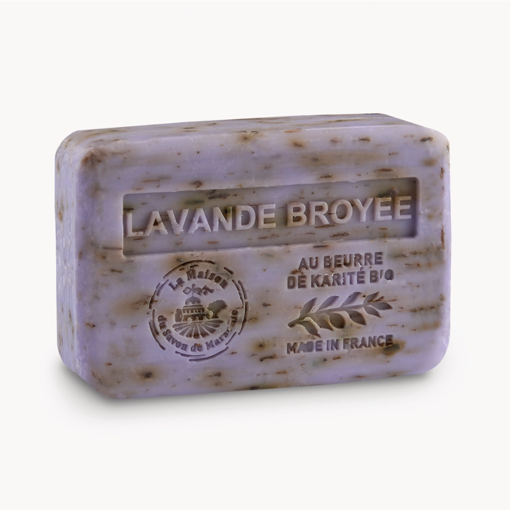 Exfoliating solid soap scented with crushed lavender - With organic shea butter 250g (filmed)