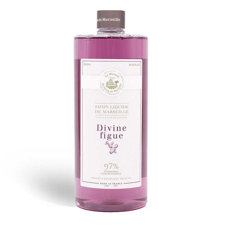 Dosificador de jabón líquido de Marsella - Negro + 4 recambios de jabón líquido de Marsella de 1L: Aceite de Argán, Lavanda, Higo, Monoï