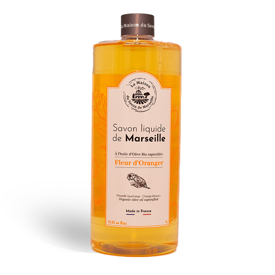 Lote de 2 recambios de Jabón Líquido de Marsella 1L: Aceite de Oliva y Azahar