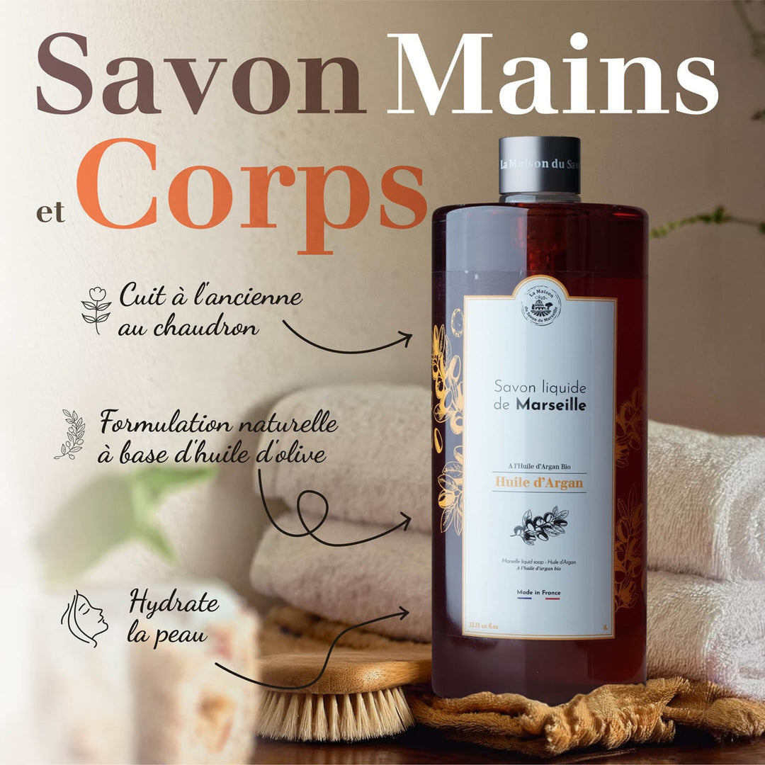 Jabón líquido de Marsella con aceite de argán 1L